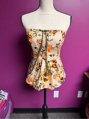 Plenty by Tracy Reese Strapless Floral Peplum Top in Peach